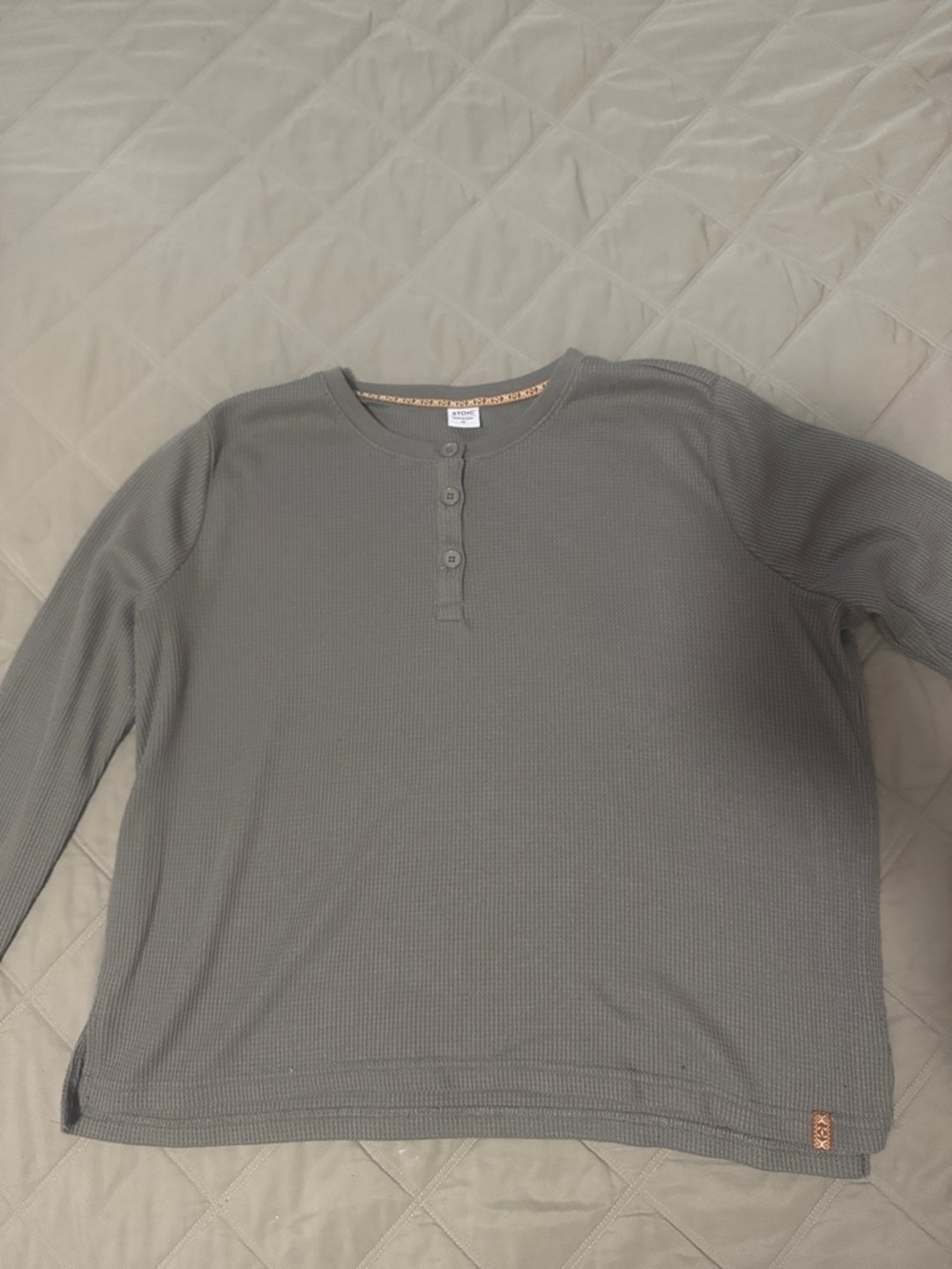 Waffle Knit Henley Top in Slate Gray
